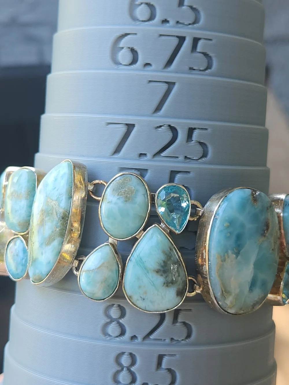 925 Sterling Silver Larimar Blue Topaz Chunky Statement Link Bracelet Boho